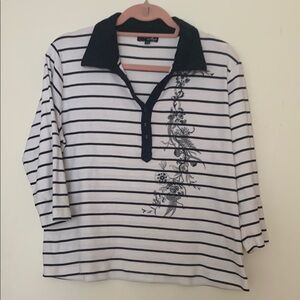 Black and White 3/4 Sleeve Boxy Polo Jersey